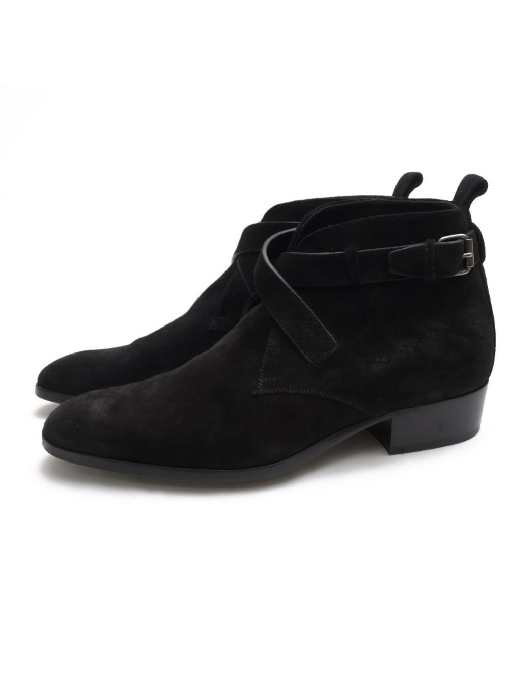 Saint Laurent Jopper Boots Shoes Suede Leather Black Wyat Buckled Heels Sole